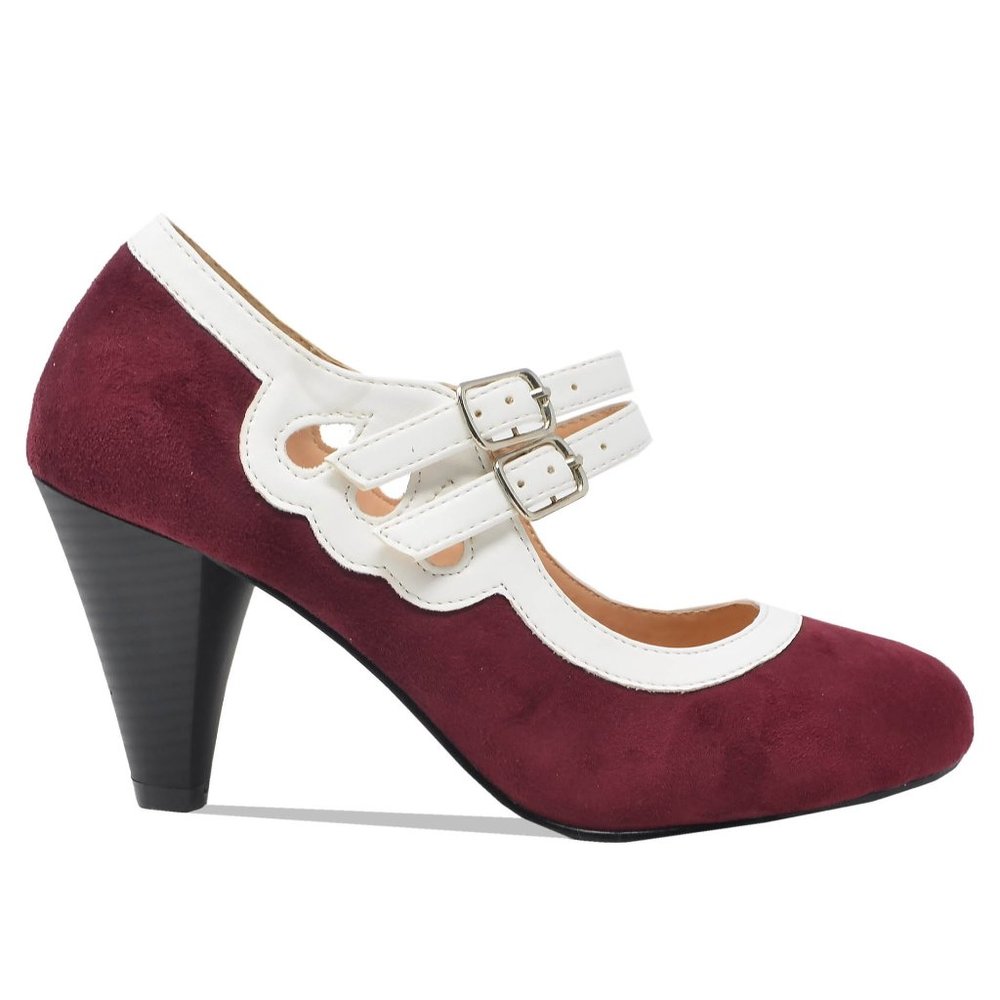 Chase & Chloe Women's Round Toe Mid Heel With Two Straps